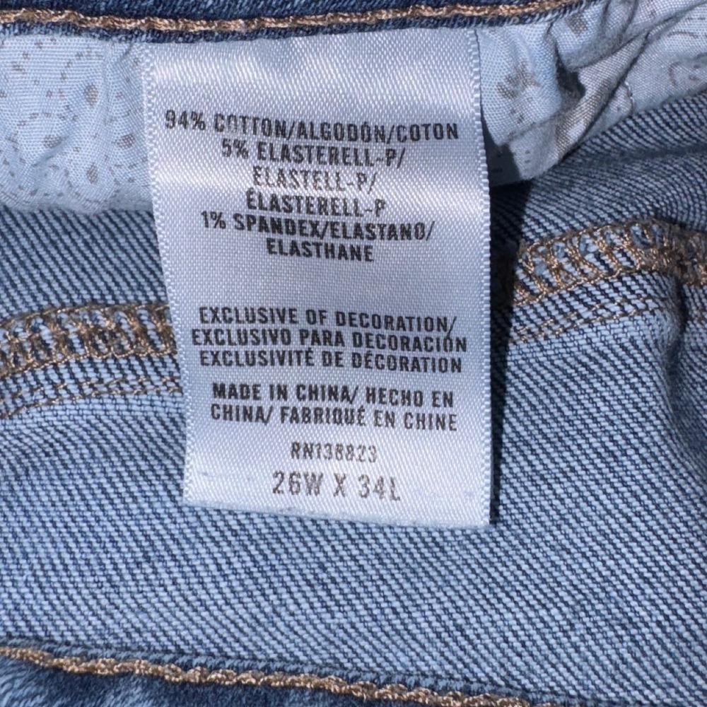 Cleo Wolf High Rise Bootcut Jeans Blue Distressed Cuffed Hem Size 26W 34L - Picture 6 of 9